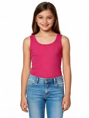 Wonder Nation girls pink tank top ribbed cotton blend size L 10–12